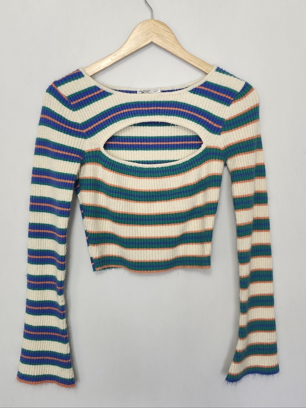 Princess Polly Striped Bellsleeve Cropped Sweater Size M